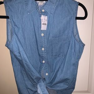 J Crew Slvless Denim Button Down Collard Top